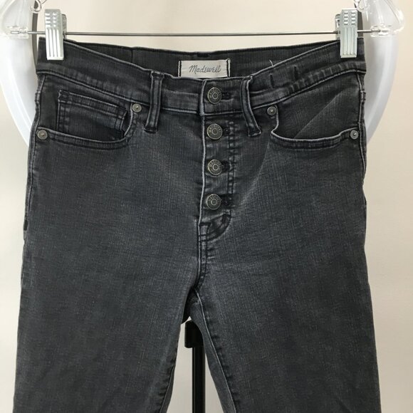 MADEWELL Dark Gray 9" High Rise Skinny Frayed Hem Button Fly 5 Pocket Jeans - Picture 5 of 12